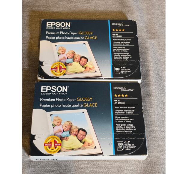 NEW 2 boxes - Epson 100-ct. Premium Glossy Ink Jet Photo Paper 4"x6" - S041727 - Picture 2 of 4
